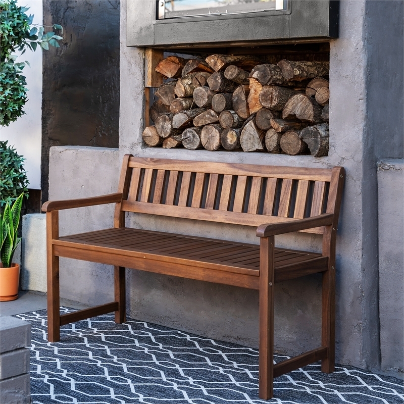 Outdoor Bench Slatted Design Acorn Brown Stain Traditional Style