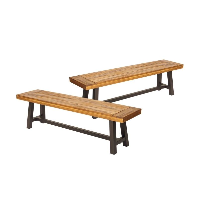 Outdoor Bench Slatted Wood Top A-Frame Legs Industrial Style