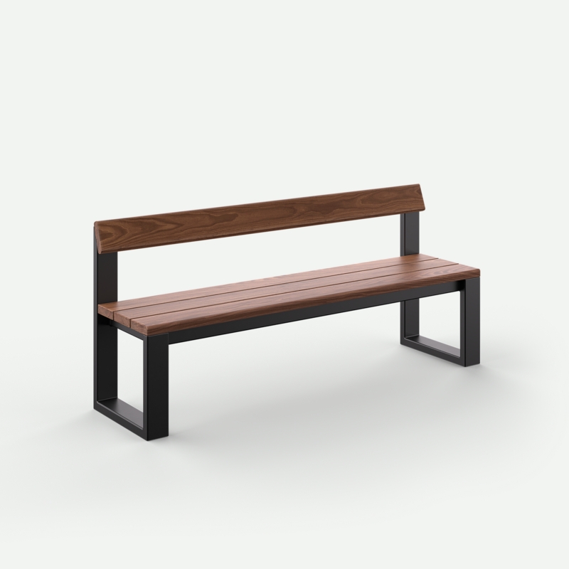 Outdoor Bench Sled Legs Modern Industrial Minimalist Wood Slats Seating