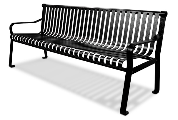 Outdoor Bench Straight Back Slats Metal Commercial Grade Sturdy