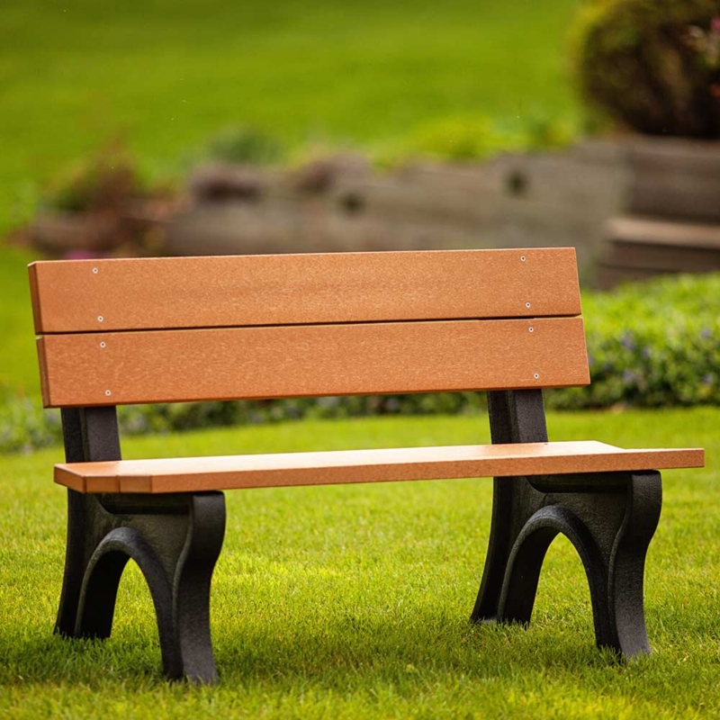 Outdoor Bench Traditional Slatted Back Forest Green Five Leg Base