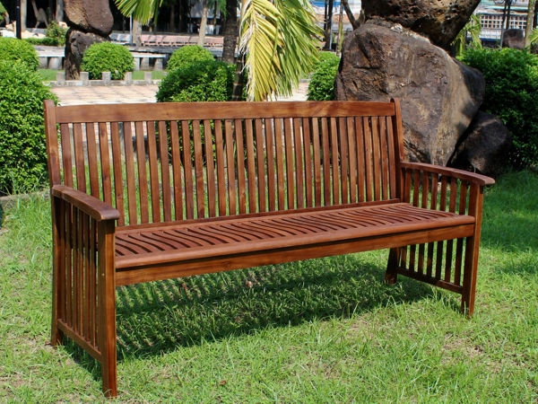 Outdoor Bench Traditional Three-Seater Slatted Wood Garden Seating