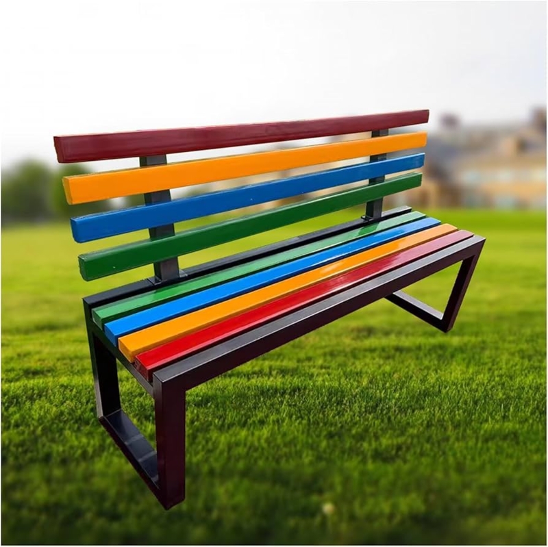 Outdoor Bench Vibrant Orange Slatted Metal Modern Patio Seating