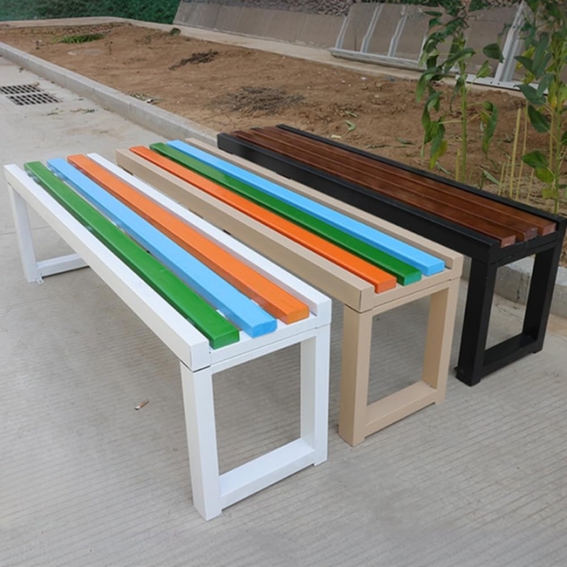 Outdoor Bench Walnut Wood Slats Black Metal Frame Modern Industrial