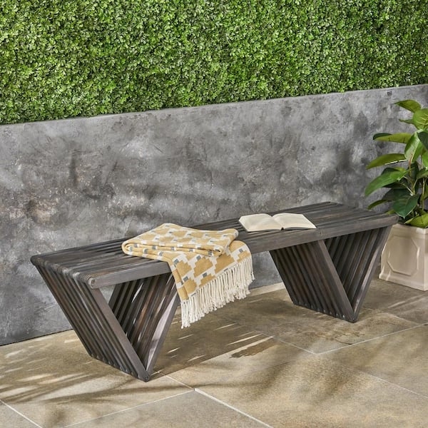 Outdoor Bench Warm Brown Wood Slatted Design With Armrests