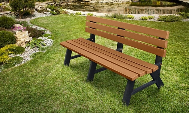 Outdoor Bench with A-Frame Legs, Dark Green Slatted Recycled Plastic