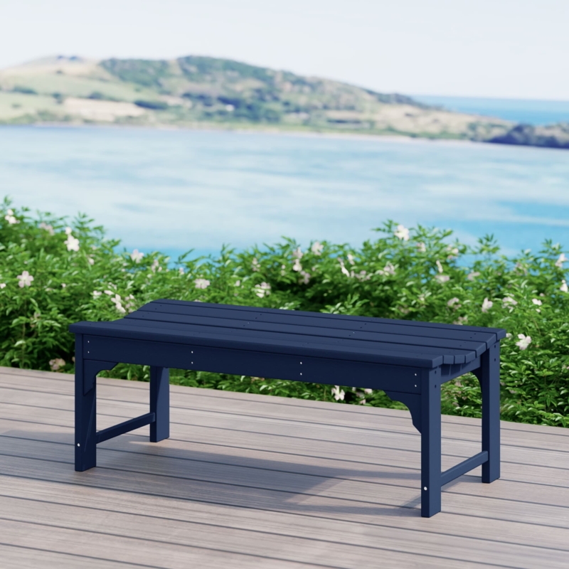 Outdoor Bench with Backless Poly Construction & Navy Finish