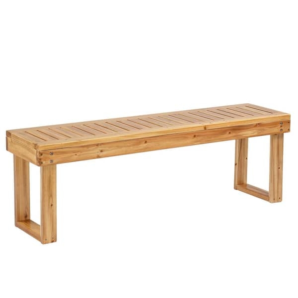 Outdoor Bench with Backless Silhouette, Light Brown Wood, Rustic