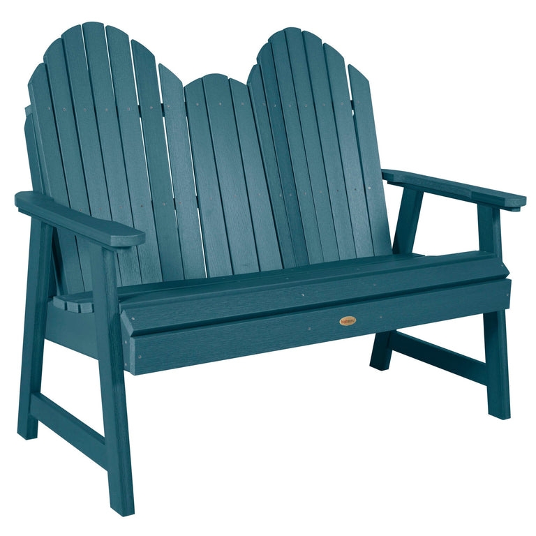 Outdoor Bench with Double Arched Back, Teal Finish Recycled Plastic