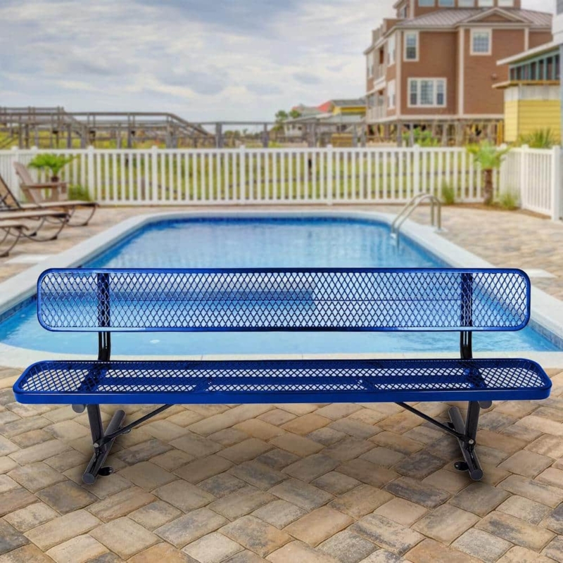 Outdoor Bench with Industrial Diamond Mesh Pattern, Weather Resistant Seat