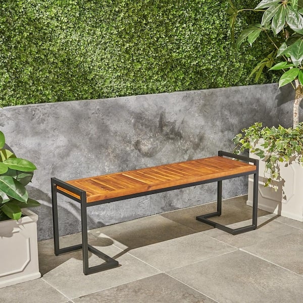 Outdoor Bench with Integrated Side Rails, Minimalist Backless Patio Seating