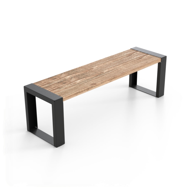 Outdoor Bench with Modular Wood Planks and Black Metal Brackets