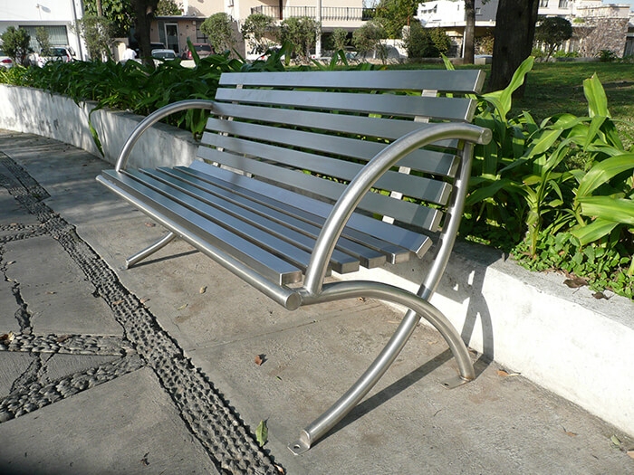 Outdoor Bench with Perforated Seat Stainless Steel for Outdoor Seating