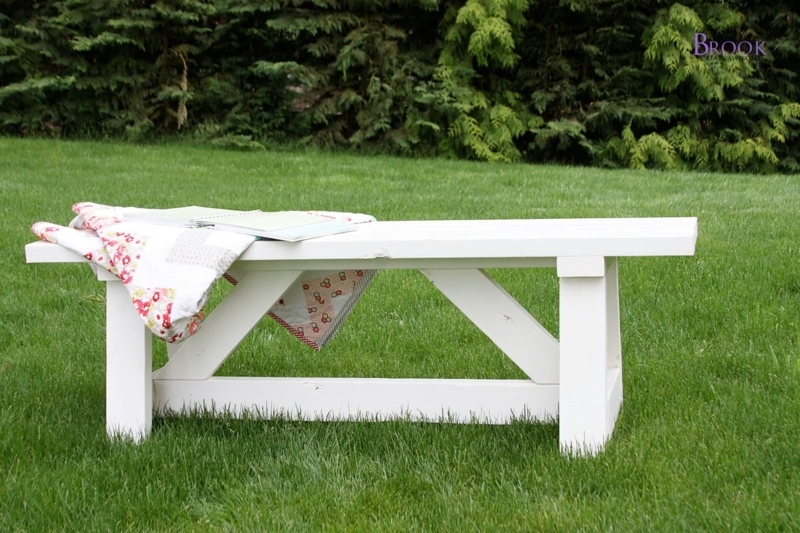 Outdoor Bench with Rustic Truss Legs and Planked Wood Top