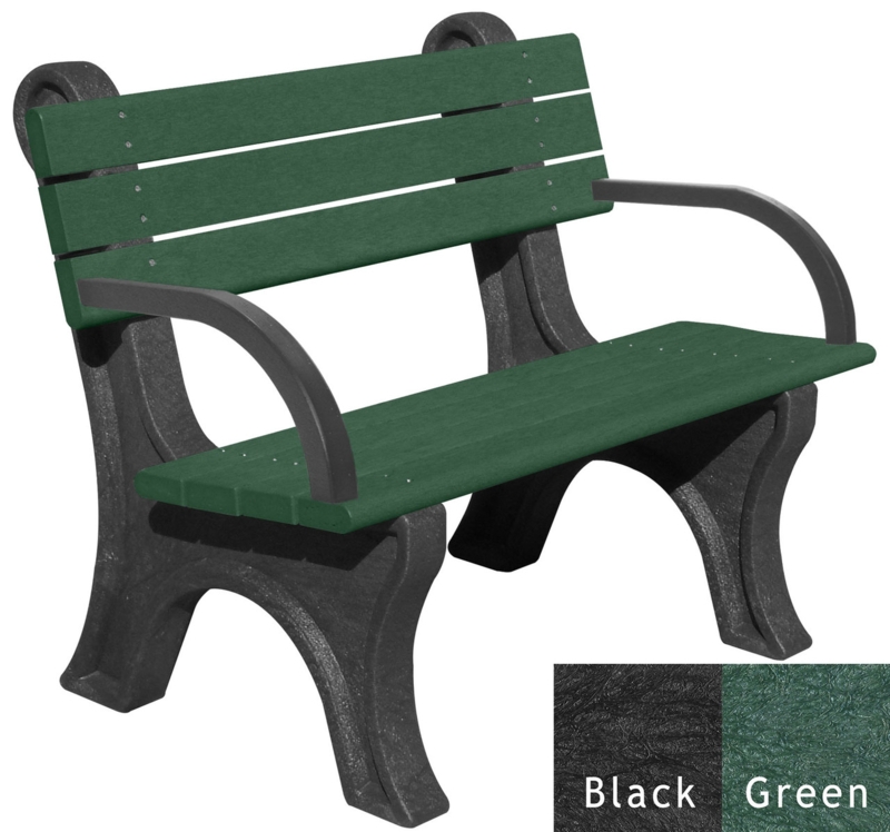 Outdoor Bench with Traditional Arched Back, Forest Green and Black
