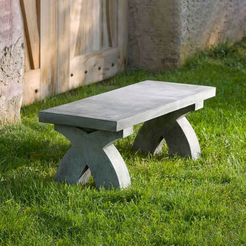 Outdoor Bench with Weathered Alpine Stone Finish, Garden Style