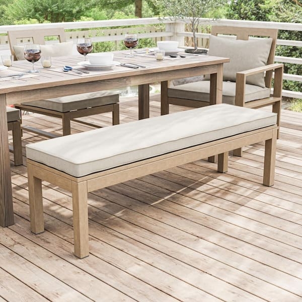 Outdoor Bench Wood-Toned Backless Beige Cushion Modern Patio Seating