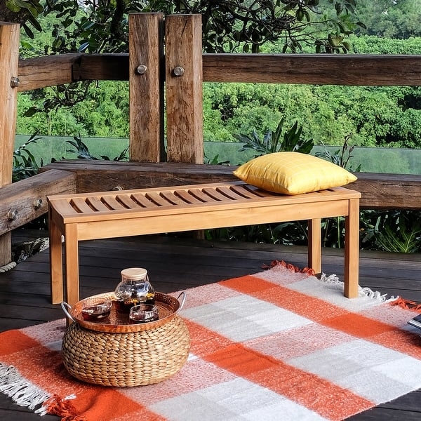 Outdoor Bench X Frame Support Contoured Slats Honey Brown Finish