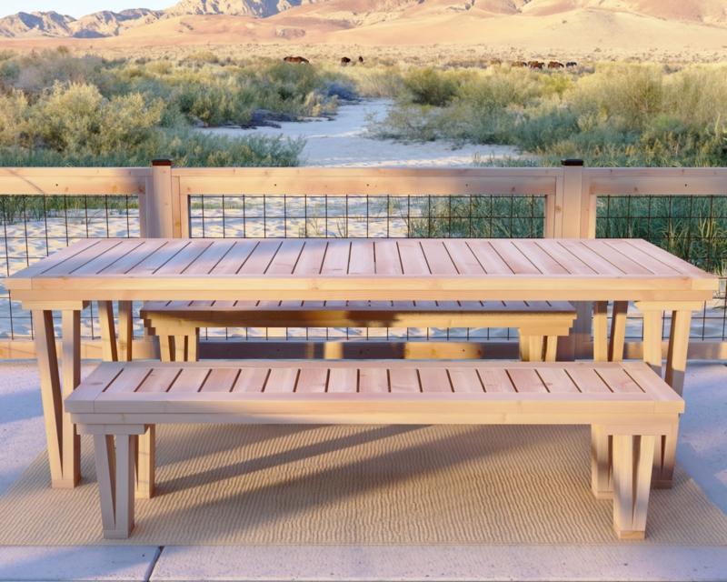 Outdoor Dining Set X-Brace Legs Plank Top Matching Bench Rustic
