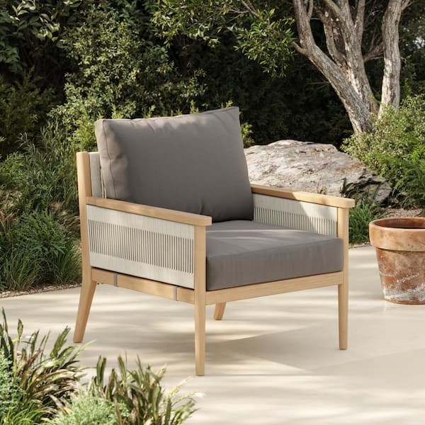 Outdoor Lounge Chair, Bohemian Style, Vertical Rope Detailing, Gray