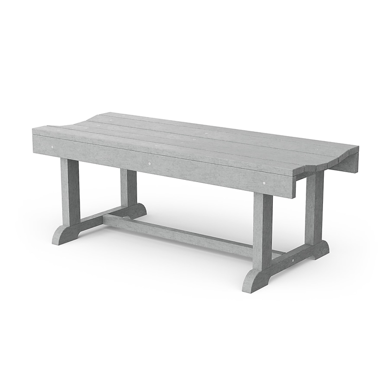 Outdoor Patio Bench with Slatted and Curved Seat in Light Gray
