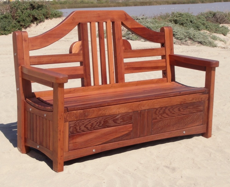 Outdoor Storage Bench High Slatted Back Lift Top Craftsman