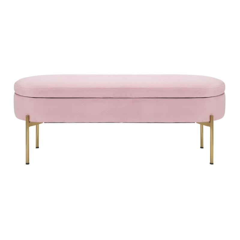Oval Bench Blush Pink Velvet Hidden Storage Metal Tapered Legs
