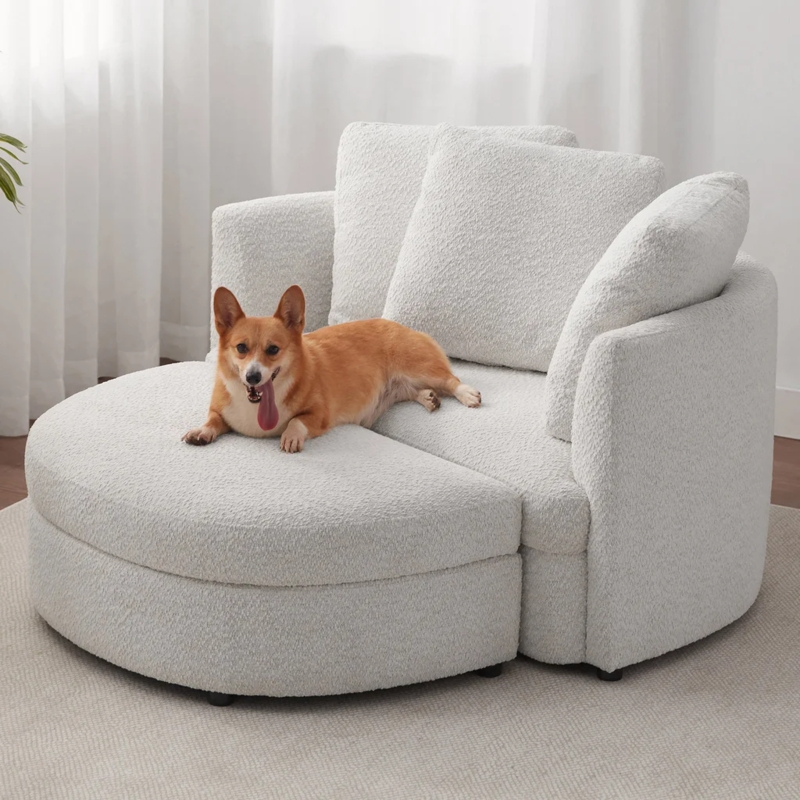 Oversized Accent Chair, Heathered Gray Fabric with Storage Ottoman & Track Arms