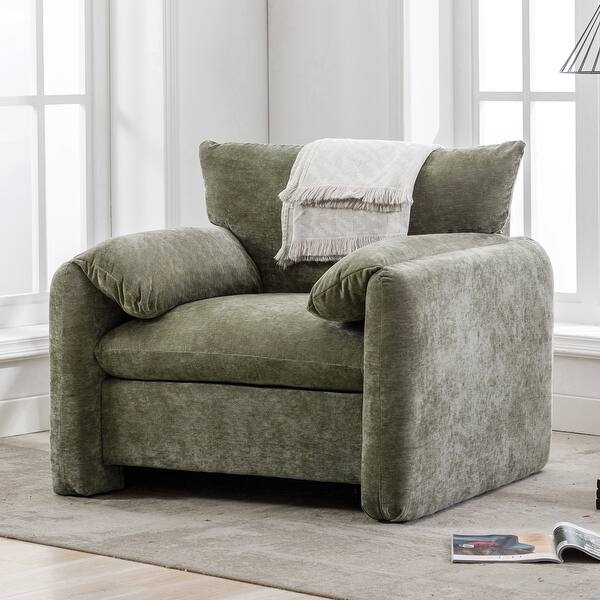 Oversized Accent Chair with Pillow Top Arms and Textured Chenille Weave