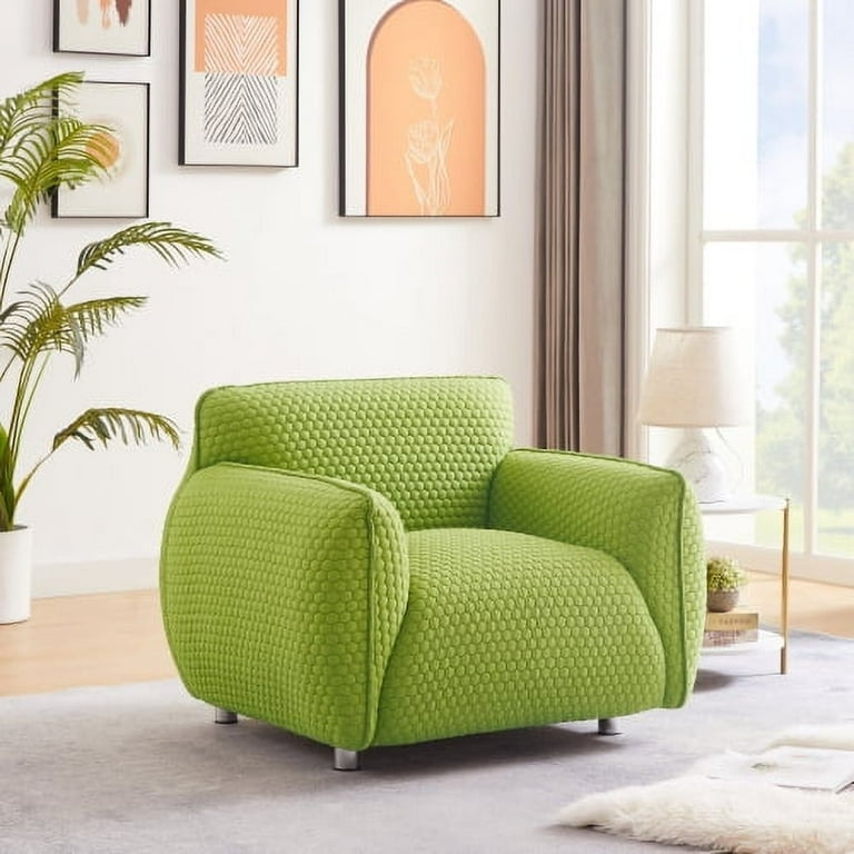 Oversized Armchair Sage Green Tufted Seat, Mid-Century Reading Nook.