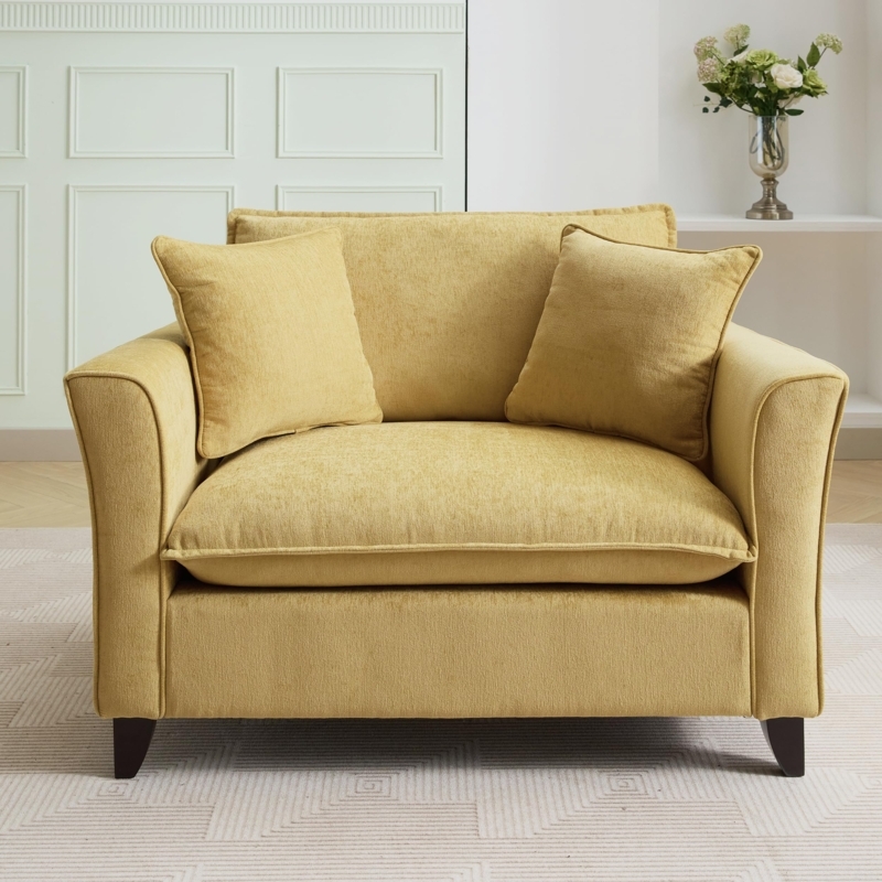Oversized Armchair Yellow Ruffled Detailing, Modern Glam Ruffled Chair.