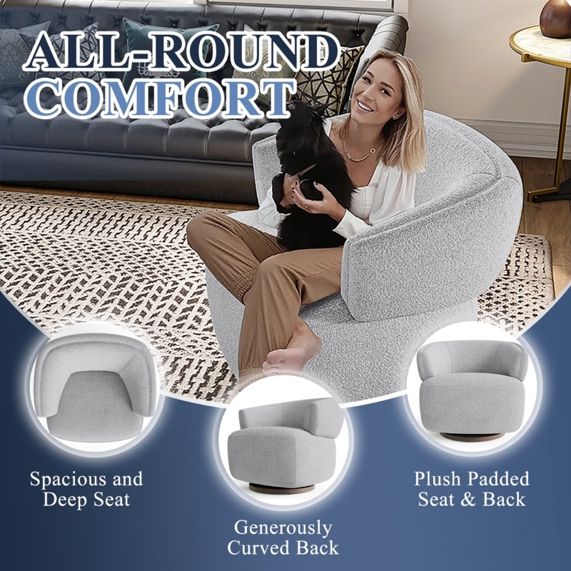 Oversized Barrel Chair with Continuous Wraparound Back in Gray Fabric