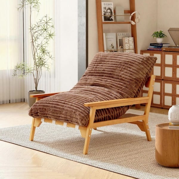 Oversized Chaise Lounge Chocolate Brown Plush, Chunky Square Arm Chaise.
