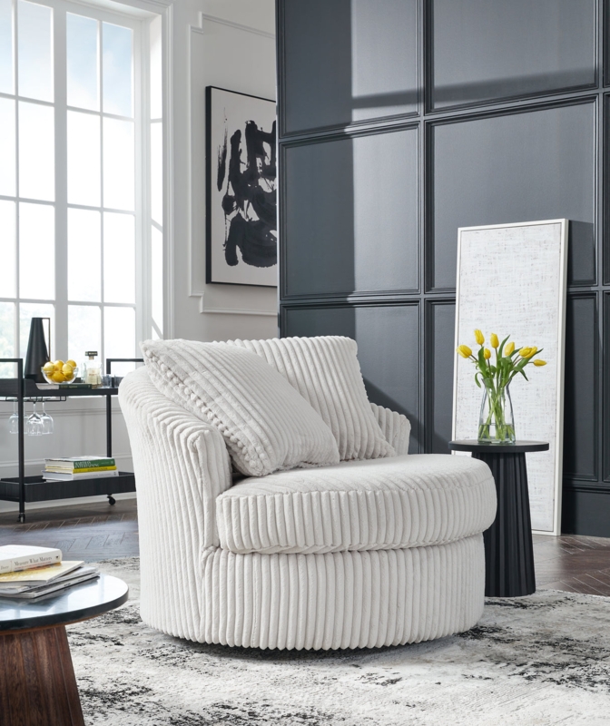 Oversized Swivel Accent Chair in Alloy Gray Fabric
