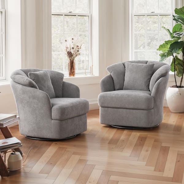 Oversized Swivel Accent Chair Set featuring Double Cushion Design