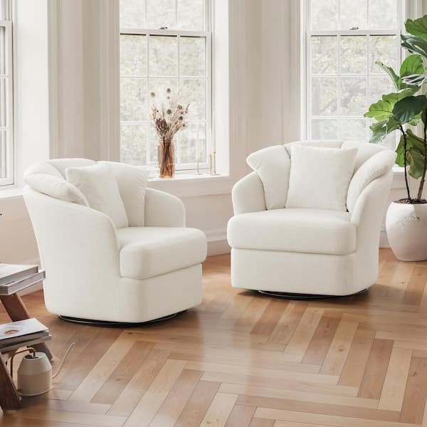 Oversized Swivel Accent Chair with Double Cushion and Barrel Back.