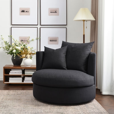 Oversized Swivel Barrel Chair with Solid Wood Base