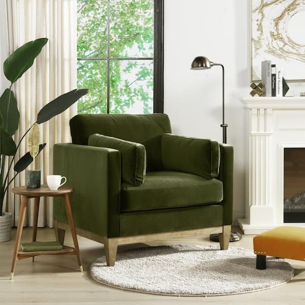 Oversized Velvet Accent Chair, Pillow Arms & Block Legs