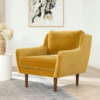 Pair of Lounge Chairs with Modern Winged Silhouette and Wood Legs