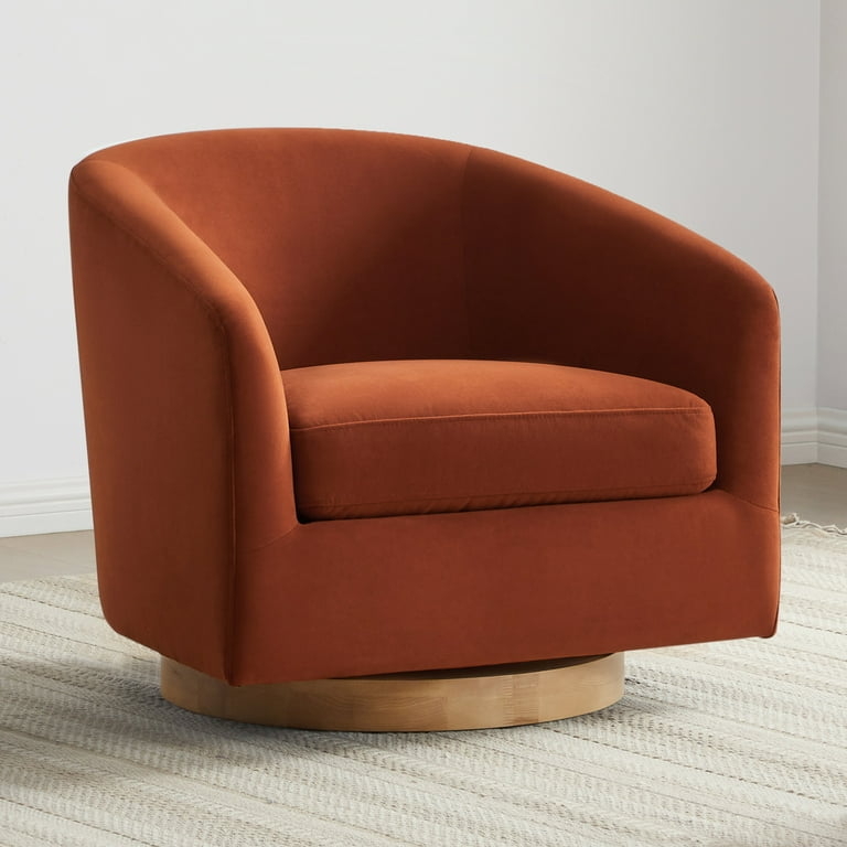 Pair of Velvet Swivel Barrel Chairs, Burnt Orange, Living Room Corner