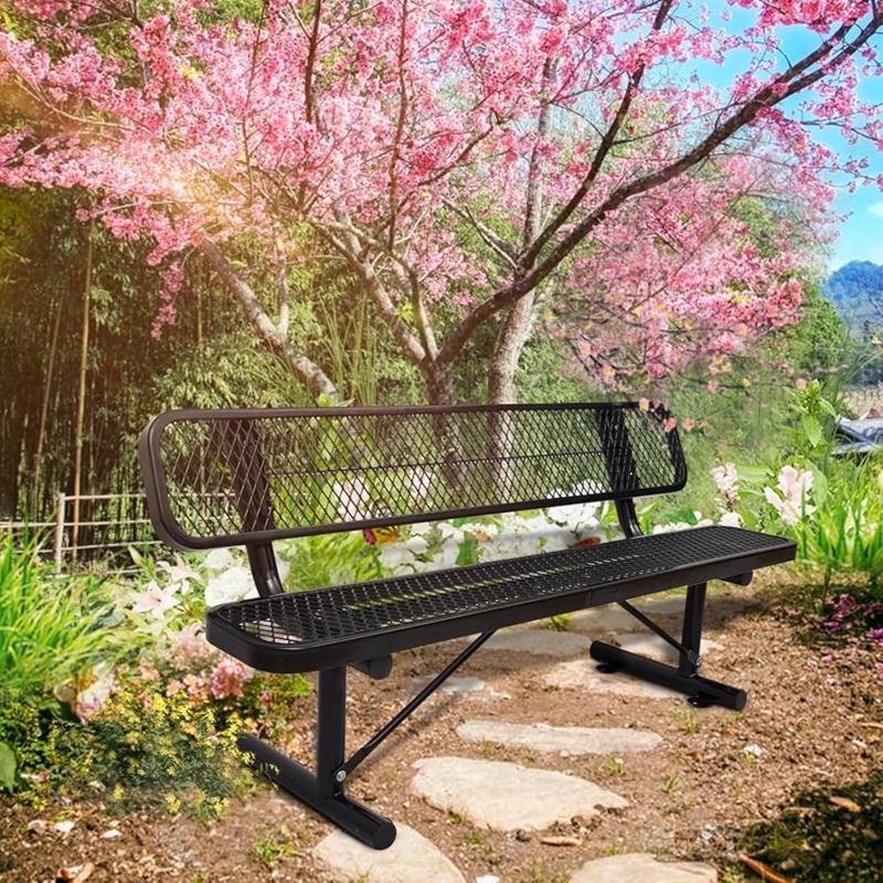 Park Bench 6Ft Steel Mesh Black Metal Heavy Duty Outdoor Seating