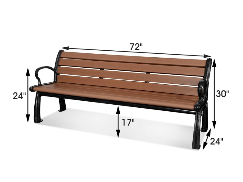 Park Bench featuring Six Foot Length, Commercial Grade Slatted Seating