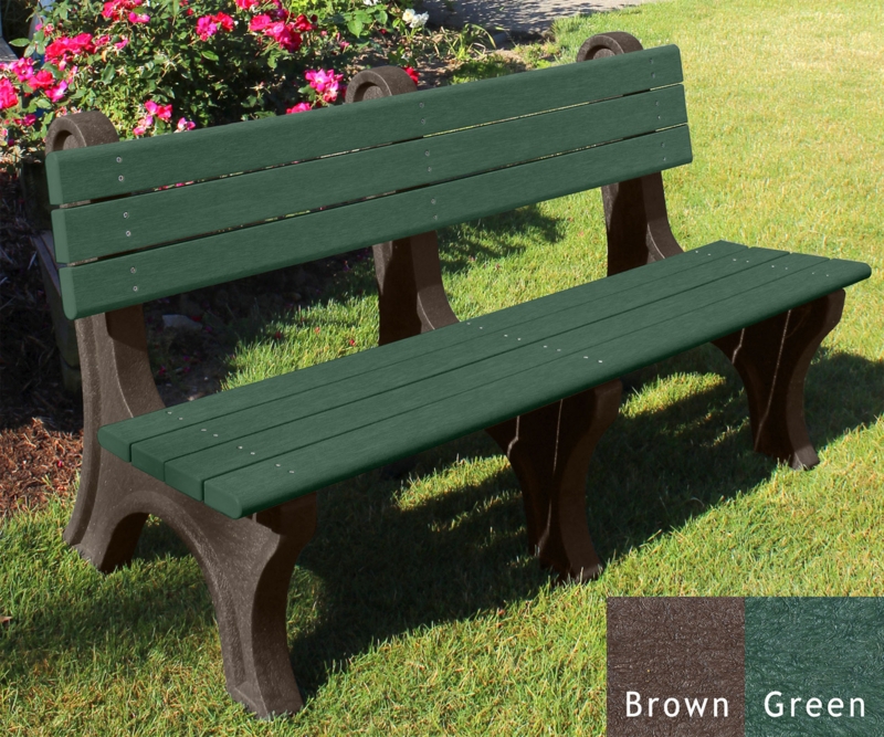 Park Bench Green Brown Recycled Plastic Slatted Three Legs Six Foot