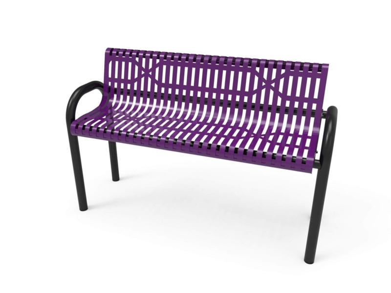 Park Bench in Dark Blue Polyethylene with Inground Mounting Posts