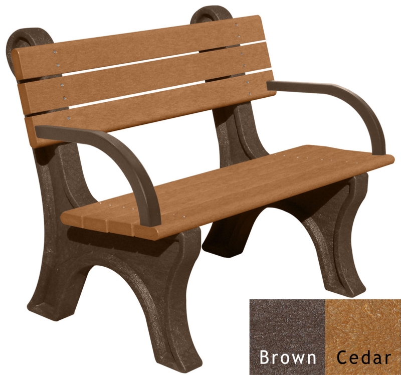 Park Bench of Recycled Plastic, Classic Cedar Toned Slatted Seating