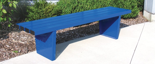 Park Bench Slab Legs Cobalt Blue Finish, Transit Station Seating
