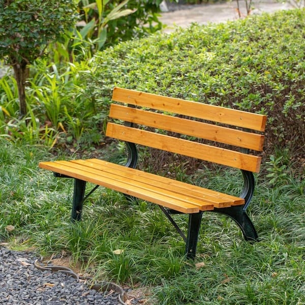 Park Bench Slatted Wood Construction Iron Look Frame Classic Style