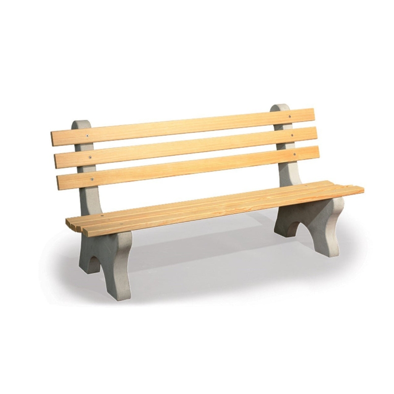 Park Bench with Concrete Legs Slatted Wood Toned Surfaces Rustic