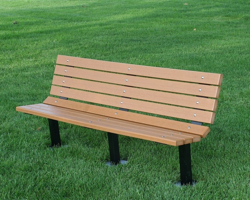 Park Bench with Ergonomic Contoured Back, Forest Green Recycled Slats