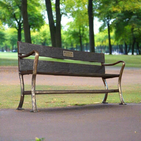Park Bench with Integrated Statues: Bronze Patina Sculptural Garden Seat